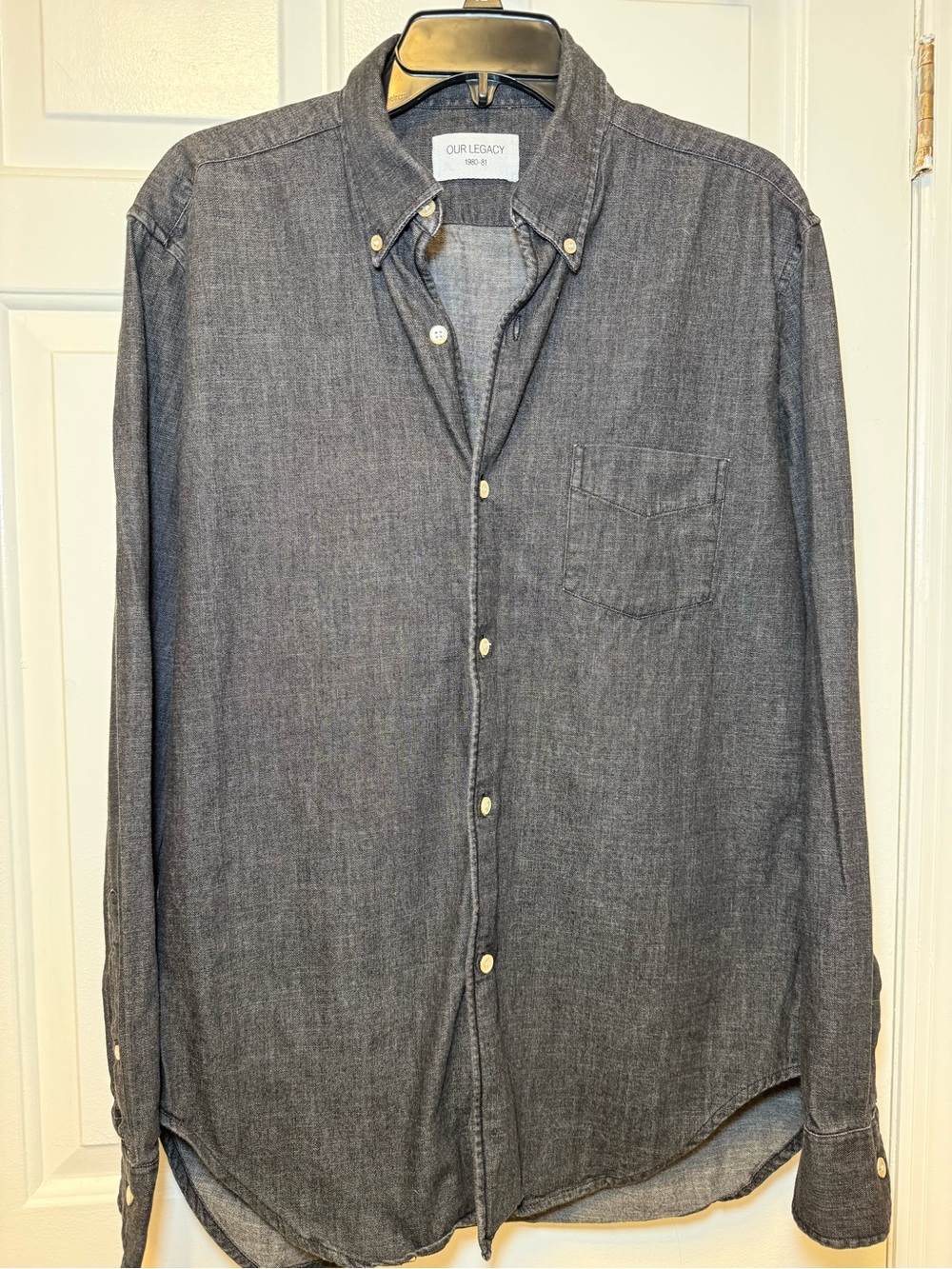 RARE Our Legacy 1980-81 Mens Black Heather Denim Button Down Shirt LARGE Classic